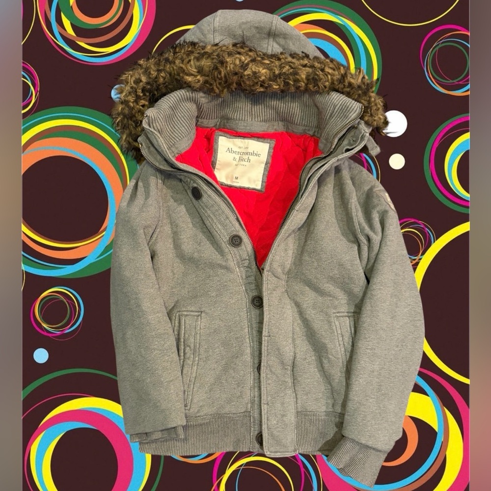 Abercrombie & Fitch Gray Jacket with Red Lining